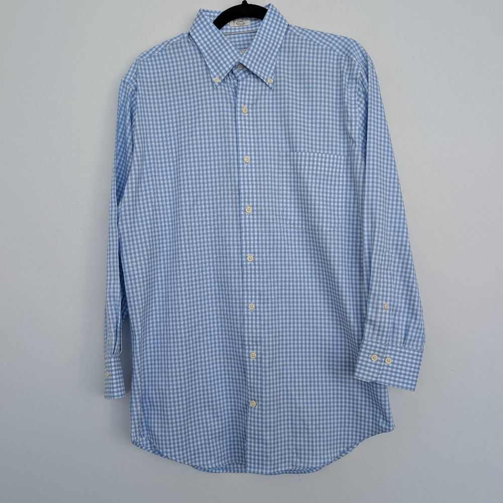 Peter Millar Nanoluxe Easycare Gingham Blue Checkered Men's Shirt Sz Medium